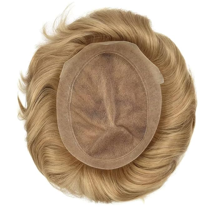 FACE MIRACLE Mens Toupee Lace Front Hairpieces Soft Human Hair Replacement System Natural Hairline Toupee for Men French Lace Poly V-Looped Mens hair Units 7"X9" #22R