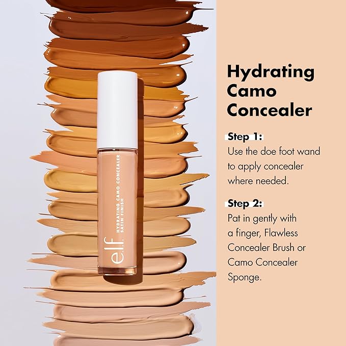 e.l.f. Hydrating Camo Concealer, Covers Blemishes & Under-Eye Circles, Full-Coverage & Delivers A Satin Finish, Vegan & Cruelty-Free, Fair Beige