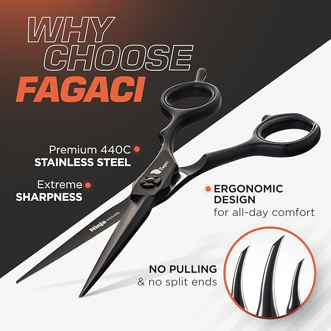 Fagaci Hair Scissors Professional 4.5” 440C Steel for Superior Precision, Extremely Sharp Blades Hair Cutting Scissors for Women & Men, Durable Sharpness Hair Shears for Hair Cutting, Barber Scissors