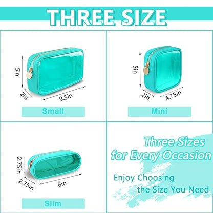 Clear Small Pencil Pouch Makeup Bag for Purse,Nylon&PVC Pencil Case Waterproof Makeup Brush Holder with Zipper,Preppy Transparent Pen Bag Cosmetic Bag for Women Men Office(Slim-Mint Green)