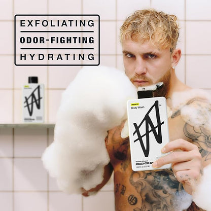 W By Jake Paul Exfoliating Body Wash for Men, Vitamin-Infused, Hydrating Shower Gel, Fresh Ice, 18 fl oz (Pack of 2)