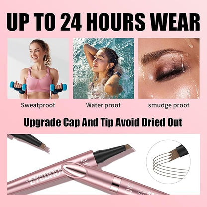 QIC Microblading Eyebrow Pen,Eyebrow Pencils for Women with 4-Fork-Tip, Waterproof Eye Brow Pencil Natural Hair-Like And Long-Lasting (Dark Brown)