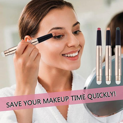 Silver Gray Eyeshadow Stick Makeup, Highlighter Matte Cream Eye Shadow Pencil, Waterproof Hypoallergenic Long Lasting Crayon, Glitter Primer Palette Shimmer Eyeliner Pen wiht Soft Brush