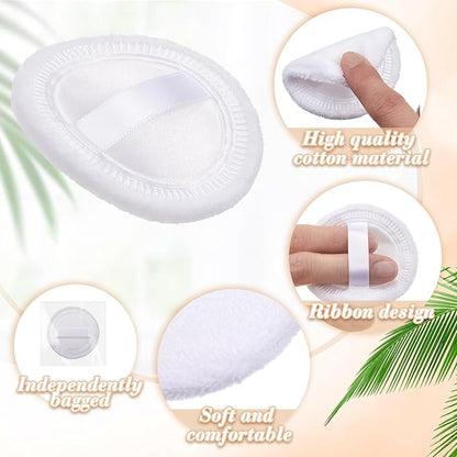 100 Pcs Cotton Powder Puff Washable 2.36 Inch White Round Cosmetic Face Powder Makeup Puffs with Ribbon Body Cosmetic