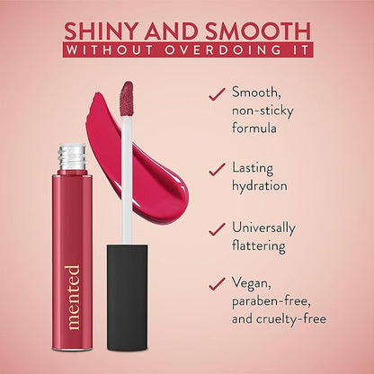 Mented Cosmetics Lip Gloss for Women Tinted Lip Balm Stain, Long Lasting Buildable Moisturizing Lipgloss Lipstick Topper, Made in USA, Cruelty Free Vegan Makeup, #1 Cran