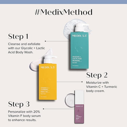 MEDIX Vitamin C Cream + Vitamin F Booster Serum Body Lotion Moisturizer 2PC Skin Care Set | Firming & Brightening Cream Diminishes Uneven Skin Tone, Age Spots, Dry Skin, & Sun Damage, 2PC Bundle