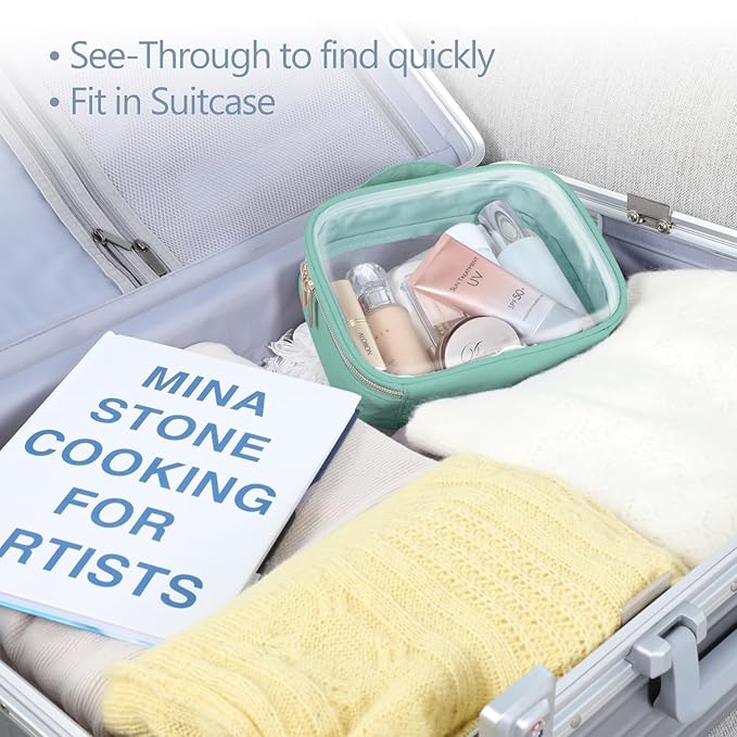 PACKISM TSA Approved Toiletry Bag, 2 Pack Clear Makeup Bags with Handle Large Opening, Clear Toiletry Bags Fit Carry-on Travel Essential, Travel Bags for Toiletries, Turquoise Green