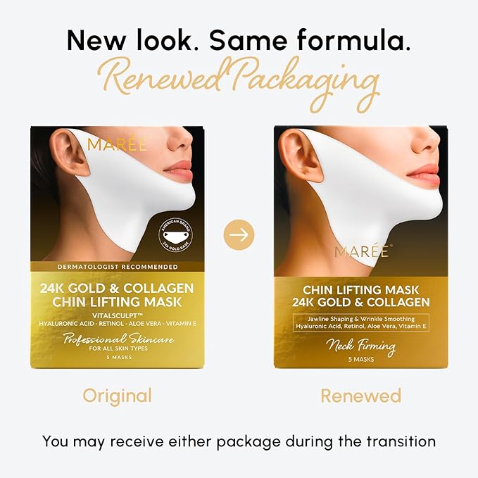 MAREE V Line Lifting Mask with 24K Gold – Deep Collagen Face Mask for Women – Jawline Shaper Mask with Retinol & Hyaluronic Acid – Neck Tightening & Firming - Double Chin Strap for Face Lift