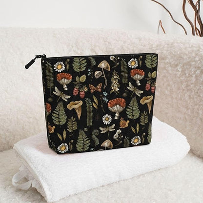 MOLAIGIN Wicthcrafts Red Mushroom Leaf Dragonfly Cosmetic Bag For Women, Travel Makeup Bag, Toiletry Zipper Bag, Large Capacity Aesthetic Cases