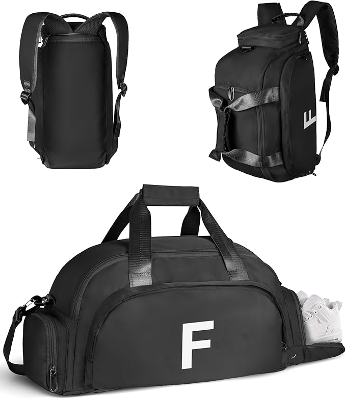 8 Year Old Boy Birthday Gifts, Initial Gym Bags with Shoe Compartment, Dance Bag for Girls, Monogram Kid Overnight Bags, Travel Duffle Tote-Perfect for Basketball Soccer Sport (Letter F)