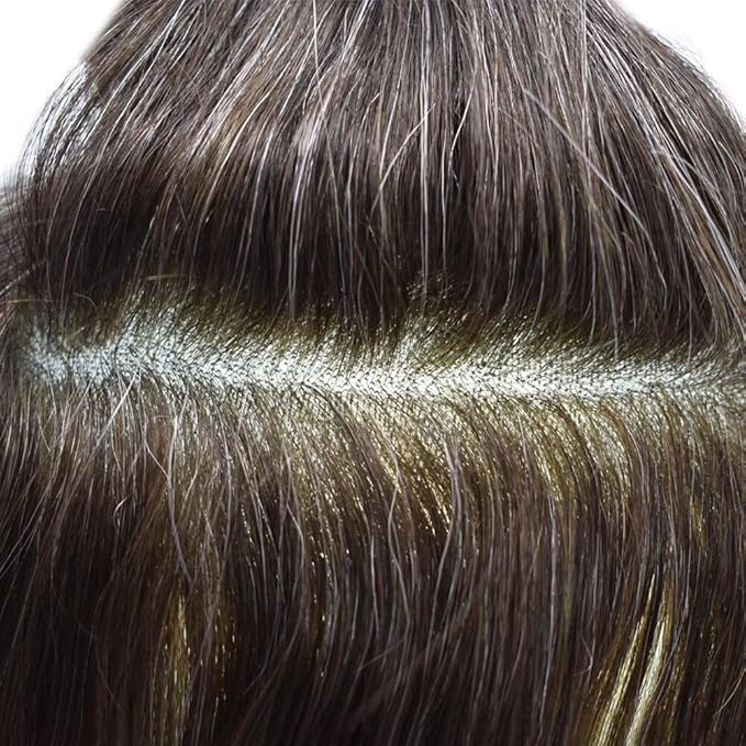 FACE MIRACLE Toupee for Men French Lace Hairpiece Human Hair Replacement System Skin PU Mens Toupee Hair Wigs for Man V-Looped Front Hair Prosthesis 6"X8" 4# MEDIUM BROWN