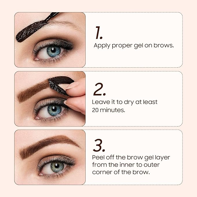 Brow Tattoo Peel Off Tint - Brow Gel Eyebrow Tattoos Waterproof, Eyebrow Gel Tint with Eyebrow Stencils Long-Lasting Makeup, Eye Brow Pencils Create Full Voluminous Brows for Women (Light Brown)
