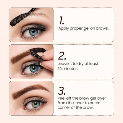 Brow Tattoo Peel Off Tint - Brow Gel Eyebrow Tattoos Waterproof, Eyebrow Gel Tint with Eyebrow Stencils Long-Lasting Makeup, Eye Brow Pencils Create Full Voluminous Brows for Women (Light Brown)