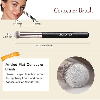 ENERGY Makeup Brush Set Professional 3pcs Foundation Concealer Detail Brushes Soft Synthetic Bristles Vegan Face Makeup Brushes for Liquid Cream Powder Flawless Blending Buffing with Travel Case