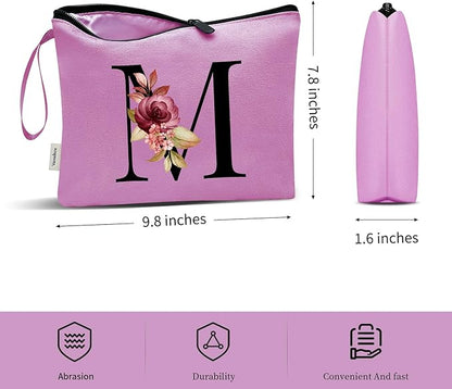 Vavabox A-Z Personalized Makeup Bag, Birthday Gifts for Women Mom, Gifts for Best Friend, Bride Bridesmaid Cosmetic bag (M, Purple)