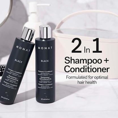 MONAT Black Shampoo + Conditioner – A 2-in-1 Formula for Optimal Hair Care in One Step – Cleanses, Conditions, and Promotes Stronger, Healthier-Looking Hair – For All Hair Types – 237ml (8.0 fl oz)