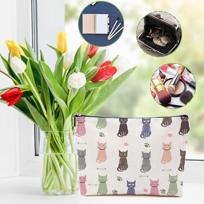 Cute Cat Makeup Bag Cat Gifts Cosmetic Bag Cat Lover Gifts for Women Girls Friends Wife Cat Themed Gifts Cat Stuff Travel Organizer Zipper Pouch Graduation Birthday Friendship Gifts