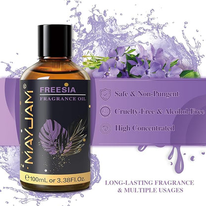 MAYJAM 100ML/3.38FL.OZ Freesia Fragrance Oils with Glass Dropper, Essential Oils for Diffusers for Home, Long Lasting Scented Oils for Diffusers Soap Candle Making