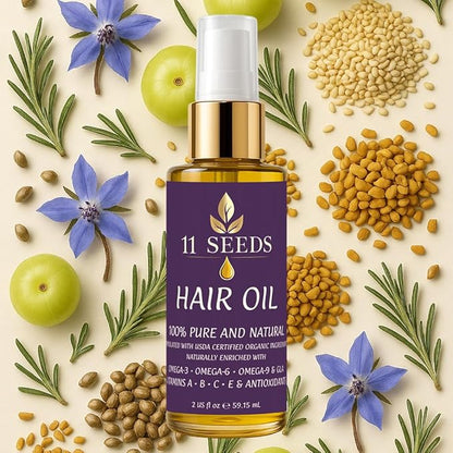 Hair Oil Naturally Enriched with Omega-3-6-9, GLA, Vitamins A, B, C, E, Lightweight Blend Supports Revitalize, Shine, Frizz Control, Color Safe, Helps Reduce Split Ends, UV & Heat - Silicone Free