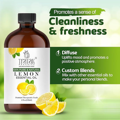 Lemon Essential Oil with Glass Dropper - Huge 4 Fl Oz - 100% Pure and Natural Lemon Oil - Premium Grade Essential Oils for Diffuser, Aromatherapy, Soap and Candle Making