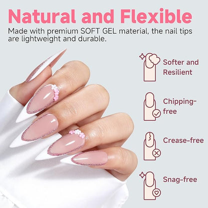 UNA GELLA Stiletto Gel Nail Tips Long: Full Cover 312pcs Half Matte Halloween Stiletto Gel Tips Press On Nails for Faster Gelly Nail Extension, Clear False Fake Acrylic Nails 12 Sizes for Her