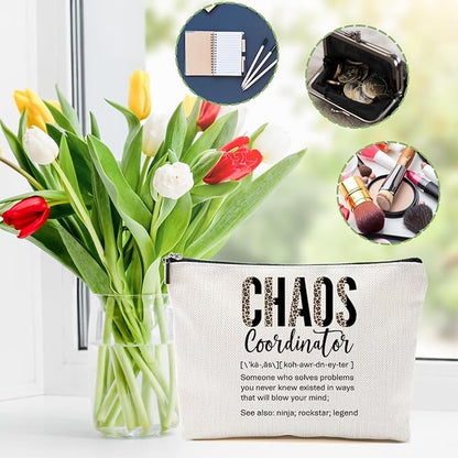 2pcs Chaos Coordinator Gifts for Women Makeup Bag, Chaos Coordinator Cosmetic Bag Appreciation Gifts for Women Moms Manager Boss Colleagues, Travel Zipper Pouch Christmas Thanksgiving Birthday Gift