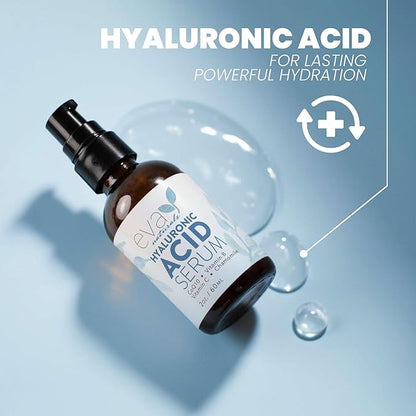 Eva Naturals Hyaluronic Acid Serum for Face – Pure Facial Gel with Natural Moisturizing Factors + HA – Anti-Aging Face Serum for Wrinkles, Fine Lines, Dry Skin, Lifted Glow – 2 oz