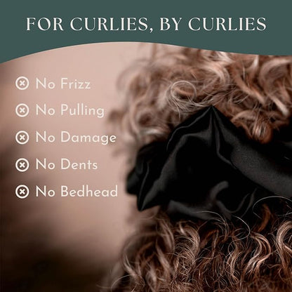 Silk Scrunchies Ponytail Holders – Oversized Mulberry Silk Scrunchies – Extra Large No Damage Hair Ties for Curly, Thick, and Thin - Hair Accessories for Women – Black & White, XL By Curlfriend