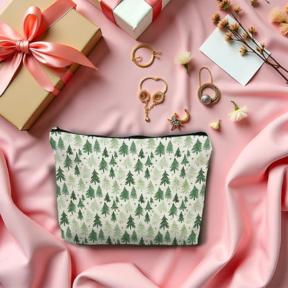 Forest Green Christmas Tree Makeup Bag, Rustic Pine Tree Cosmetic Bags Gifts for Women, Winter Christmas Portable Travel Toiletry Bag Zipper Makeup Pouch