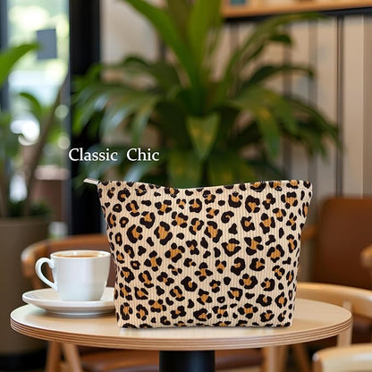STARDW Leopard Makeup Bag Organizer Cosmetic Bags for Women and Girls,Travel Toiletry Bag Large Capacity Canvas Makeup Zipper Pouch, Purse Organizer Pouches