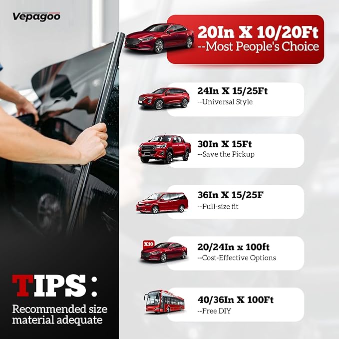 Vepagoo 5% VLT Ceramic Car Window Tint Film (24" x 15FT) - Heat & Glare Reduction, Blocks UV & IR Rays, Scratch Resistant, Privacy Car Window Tint Fit for Sedan SUV