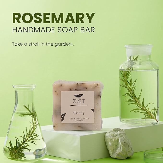 ZAET 4-Pack Rosemary Bar Soap – Made with Rosemary Leaves, Olive Oil and Coconut Oil - Handmade Soap Bar for Face, Body and Hands - Gently Cleanses and Hydrates All Skin Types- For Men and Women