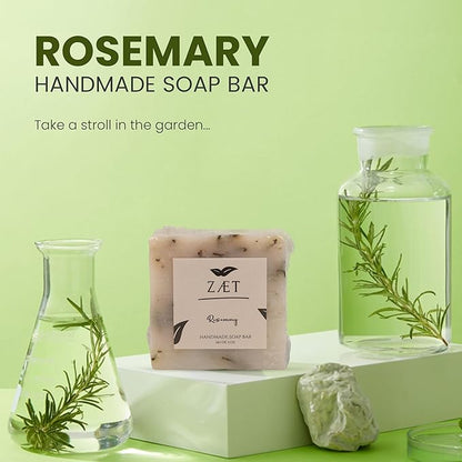 ZAET 2-Pack Rosemary Bar Soap – Made with Rosemary Leaves, Olive Oil and Coconut Oil - Handmade Soap Bar for Face, Body and Hands - Gently Cleanses and Hydrates All Skin Types- For Men and Women