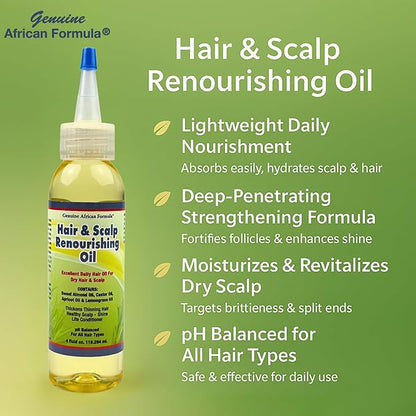 Hair & Scalp Renourishing Oil 4oz (118.29ml) | Lightweight Natural Treatment with Essential Oils, Shea Butter & Vitamin E | Strengthens, Nourishes & Restores Dry, Brittle Hair & Split Ends