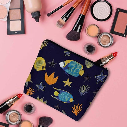 Sea Animal Makeup Bags Makeup Organizer, Ocean Sea Turtle Starfish Seaweed Flax Toiletry Bags Travel Cosmetic Bag Makeup Purse Pouch Skincare Bag Wallet Bags For Women Female Mom Daughter
