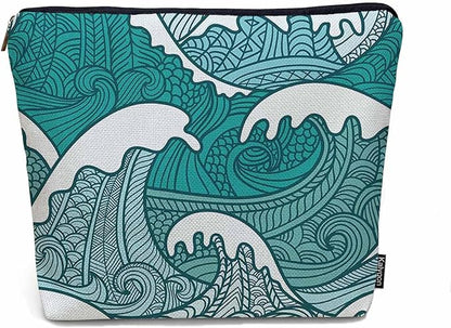 Women Makeup Organizer Bag Ocean Waves, Japanese Great Wave Ocean Sea Waves Flax Cosmetic Bag Makeup Bags Toiletry Bag Accessories Organizer Travel Bags For Home Bathroom Office Hotel Gym