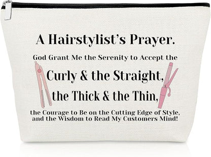 Hairdresser Gifts Hair Stylist Prayer Makeup Bag Hair Stylist Presents Hairstylist Gift Christian Appreciation Presents for Salon Religious Birthday Cosmetic Bag Cosmetology Graduation Travel Pouch