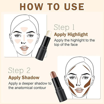 CAHIUYOA 6 Colors Cream Contour Kit with Bronzer and Highlighter Sticks, Beginner & Professional Makeup Set with Sponges and Multifunctional Brush