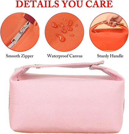Travel Makeup Bag, Waterproof Canvas Cosmetic Bag Make Up Organizer Case for Women, Large Toiletry Bag Skincare Pouch for Toiletries Accessories Brushes