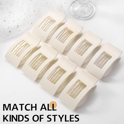 8 Pack French Flat Hair Clips for Women – Large Matte No-Slip Claw Barrettes for Thick & Thin Hair, Strong Hold Styling Accessories (White)