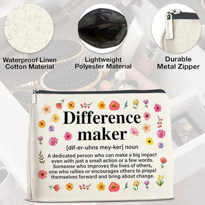 Difference Maker Gifts Makeup Bag, Thank You Appreciation Gifts for Women Teacher Boss Leader Coworker, Difference Maker Definition Zipper Makeup Pouch