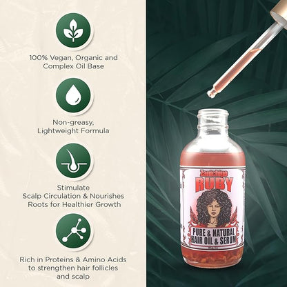 Ruby Hair Oil – Fenugreek Strengthening Serum for Dry, Damaged, Frizzy & Coarse Hair | Anti-Hair Fall | Anti-Hair Loss Hair Growth Oil Treatment | All-Natural | 2 Ounce