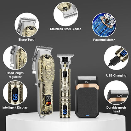 Professional Hair Clipper Set for Men Electric Shaver Razor Cordless Hair Cutting Barber Clippers Beard Trimmer Men’s Grooming Kit Gifts for him (Bronze)