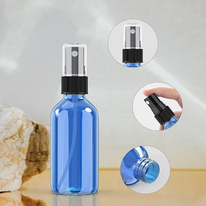 Wedama 4 oz Mini Glass Spray Bottles, Empty Small Spray Bottles with Funnel Dropper, Fine Mist for Hair, Travel, Plants, Cleaning Solutions and Skin Care (4 Pack Sky Blue)
