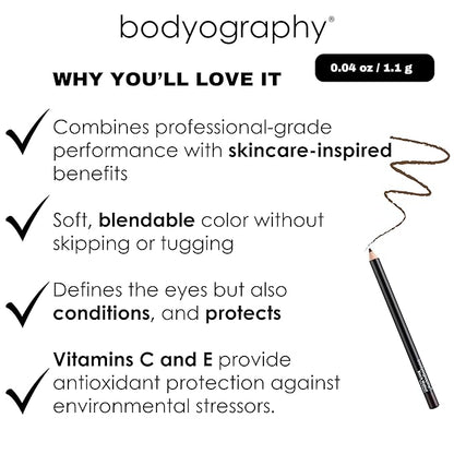 Bodyography Cream Eye Pencil, Midnight Blue - Navy Wooden Eyeliner for Eyes & Eyebrows, Long-Lasting Cruelty-Free Coconut Oil Cosmetic Liner