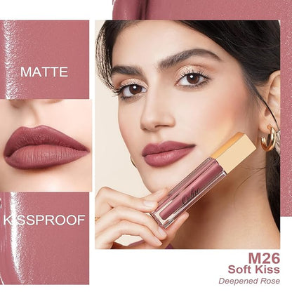 Oulac Matte Mauve Pink Lipstick for Women, Nude Pink Long Lasting Lipstick Waterproof Lip Stain, No Transfer, Creamy High Pigmented Formula with Rose Oil, Vegan & Cruelty-Free M26