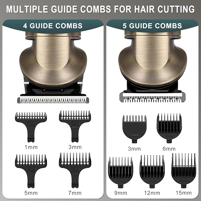 Hatteker Beard Trimmer Kit Professional Hair Clipper Zero Gapped T-Blade Electric Razor Shaver for Nose Ear Body Face Mustache Trimmer for Men Cordless Grooming Kit 8 in 1