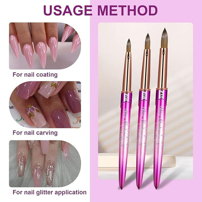 Acrylic Nail Brush Size 8, 100% Real Kolinsky Art Nail Brush for Acrylic Powder Application, Handmade Women Manicure Nail Extension Tool for Professional DIY Home Salon and Beginners