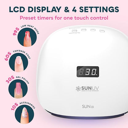SUNUV UV LED Nail Lamp, UV Light for Gel Polish with 4 Timer Settings, Nail Dryer with LCD Display, Removable Base SUN4S Black