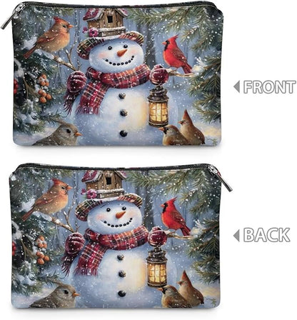 COEQINE Small Makeup Pouch for Purses for Women Leather Snowman Purse Cosmetic Bag Cute Toiletry Travel Bag For Friend for Holiday Birthday Christmas Gifts